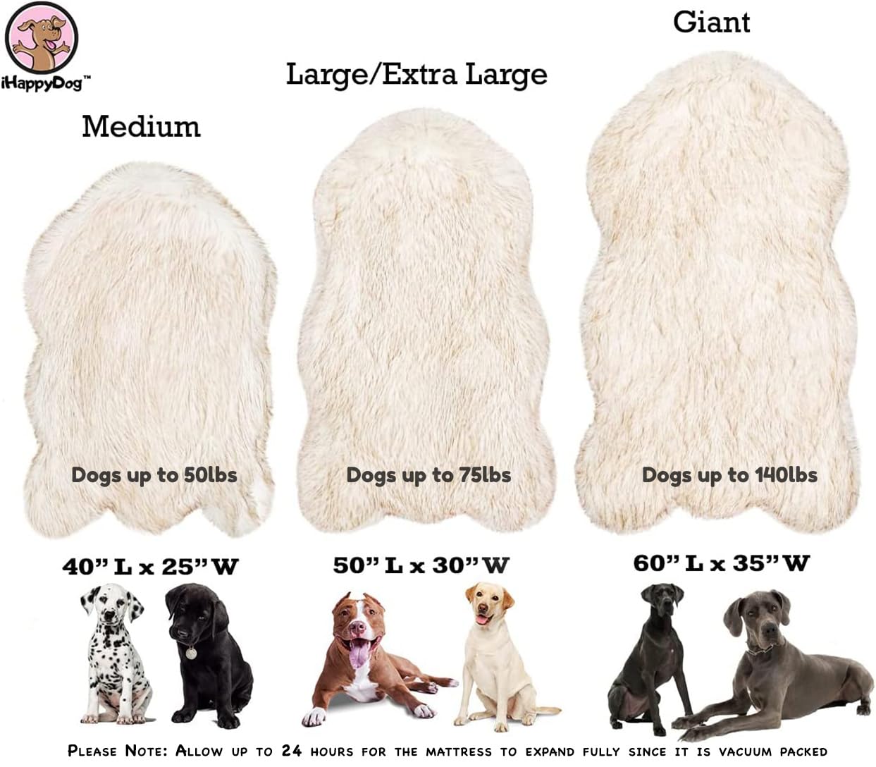 Luxus Kunstfell Orthopädisches Hundebett, Memory Foam Hundebett für kleine, mittlere, große und XL Haustiere, Flauschiger Welpenteppich mit wasserdichtem und waschbarem Softbezug, Knochenweiß