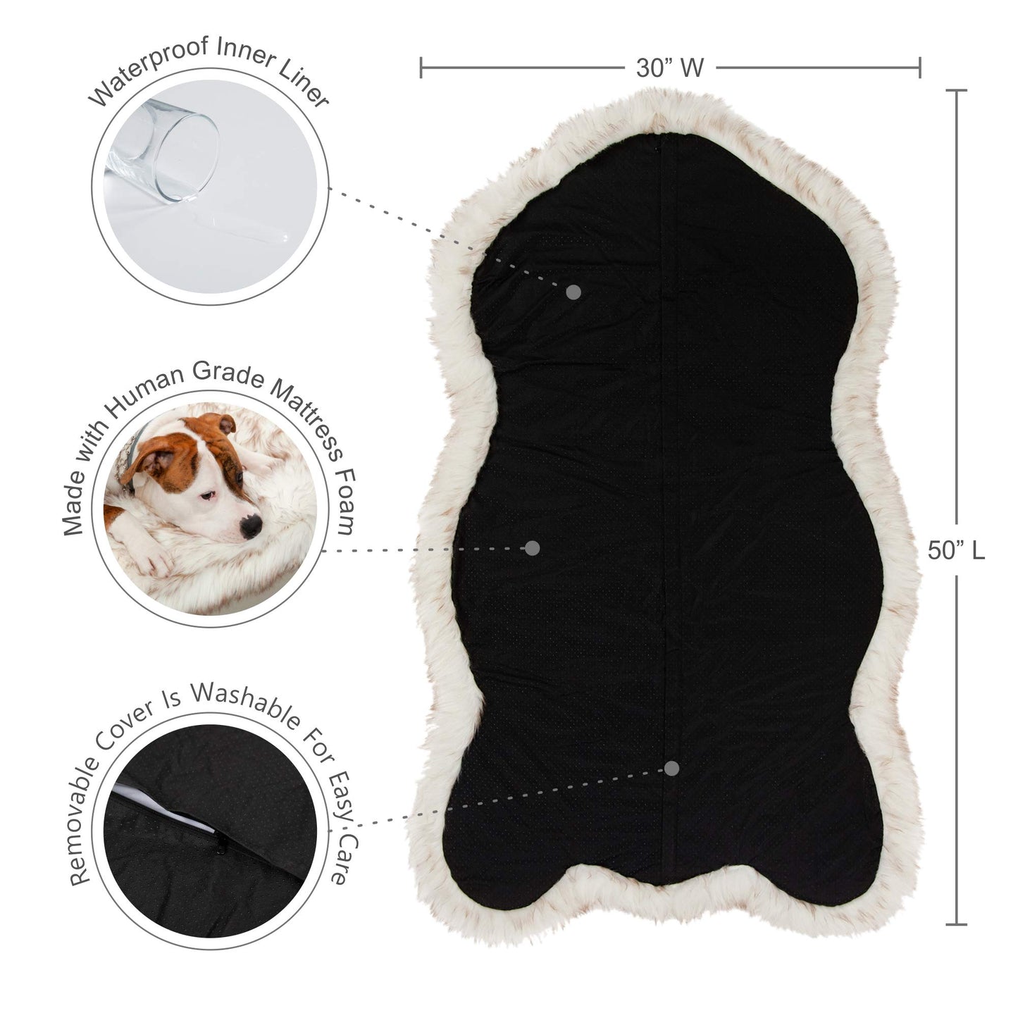 Luxus Kunstfell Orthopädisches Hundebett, Memory Foam Hundebett für kleine, mittlere, große und XL Haustiere, Flauschiger Welpenteppich mit wasserdichtem und waschbarem Softbezug, Knochenweiß