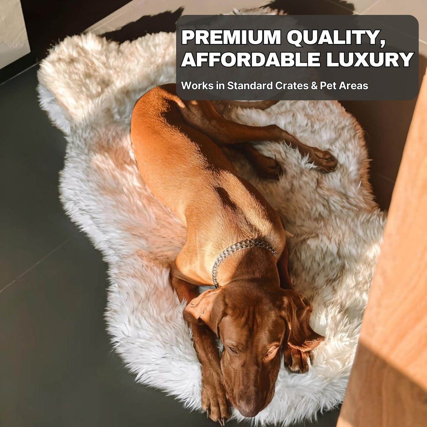 Luxus Kunstfell Orthopädisches Hundebett, Memory Foam Hundebett für kleine, mittlere, große und XL Haustiere, Flauschiger Welpenteppich mit wasserdichtem und waschbarem Softbezug, Knochenweiß