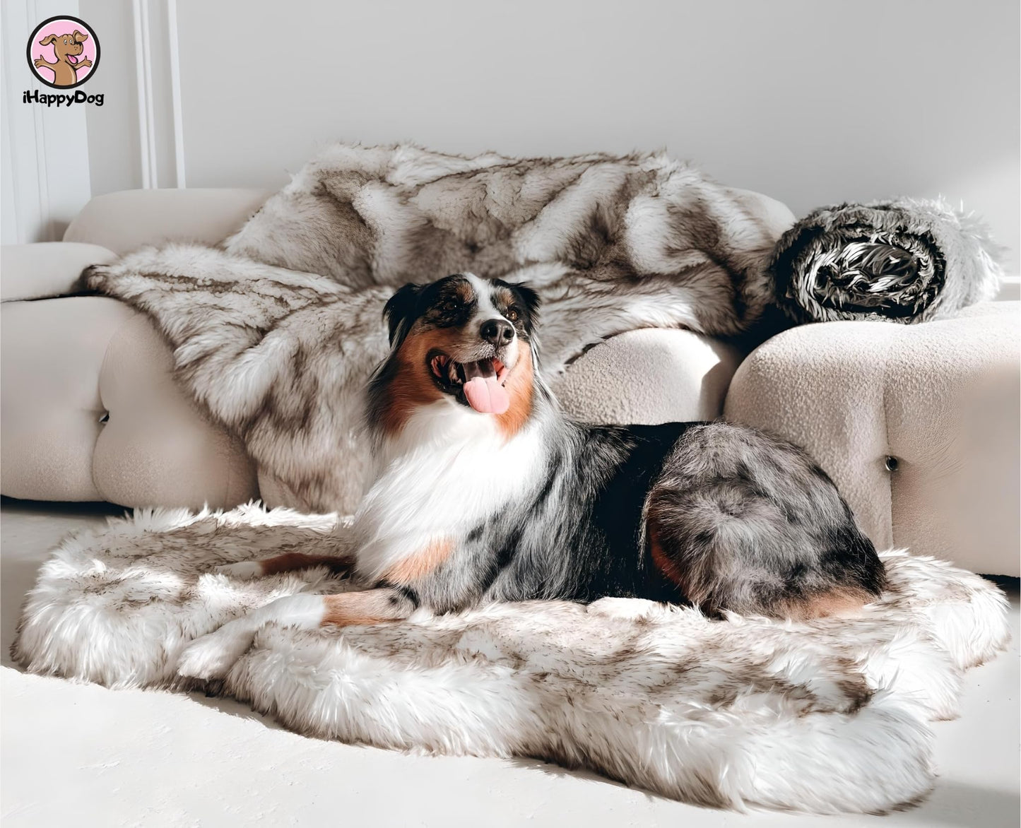 Luxus Kunstfell Orthopädisches Hundebett, Memory Foam Hundebett für kleine, mittlere, große und XL Haustiere, Flauschiger Welpenteppich mit wasserdichtem und waschbarem Softbezug, Knochenweiß
