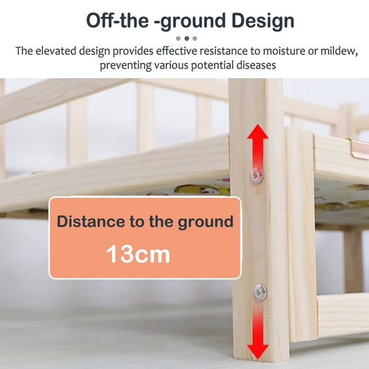 ALEjon Luxury Wooden Dog Bed with Gray Soft mat and Fence – Elevated Orthopedic Dog House for Detachable. Multicolored. 90x55cm.