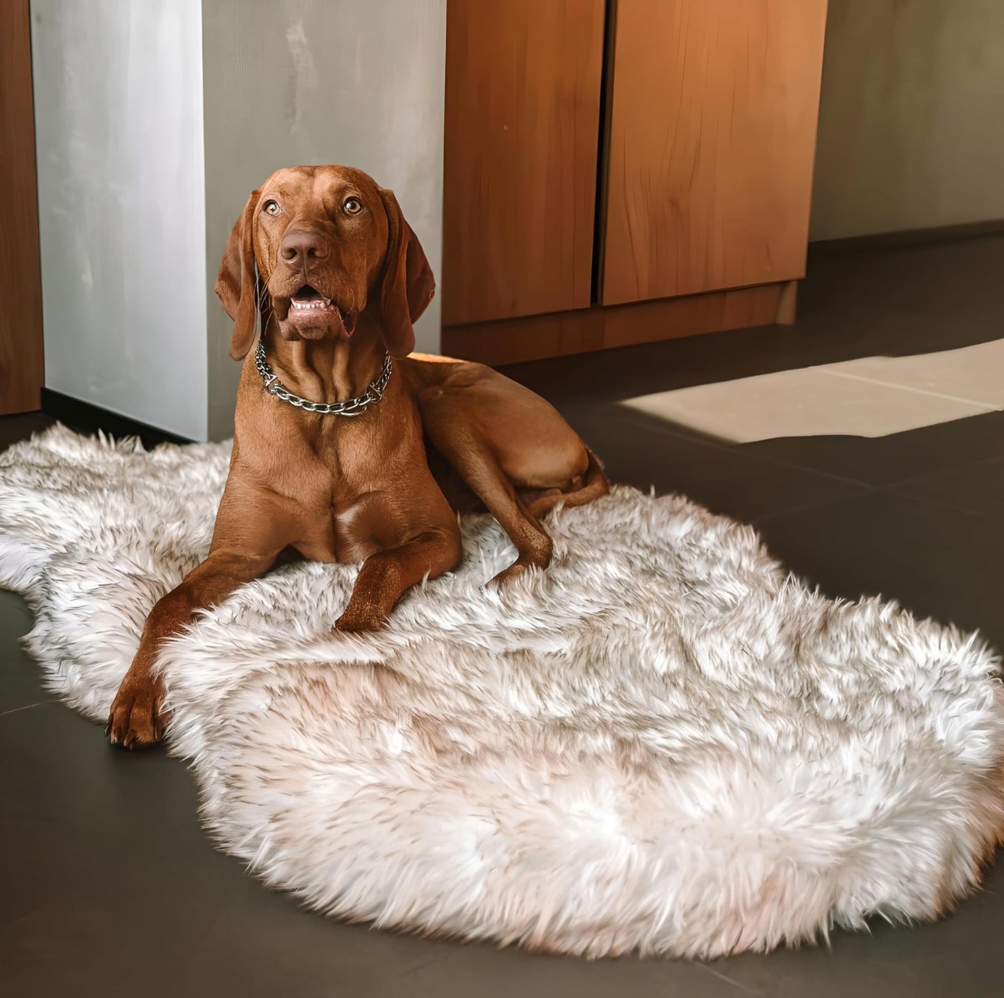 Luxus Kunstfell Orthopädisches Hundebett, Memory Foam Hundebett für kleine, mittlere, große und XL Haustiere, Flauschiger Welpenteppich mit wasserdichtem und waschbarem Softbezug, Knochenweiß