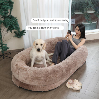 Luxuriöses Hundebett aus Kunstfell, extra groß, Memory-Schaum, Haustierbett mit abnehmbarem, waschbarem Bezug, Dunkelgrau, 190 x 120 x 30 cm