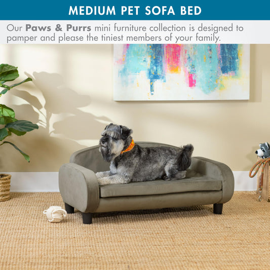 Paws & Purrs Hundesofa, 90,2 cm, moderne Haustier-Couch für mittelgroße Hunde, mit waschbarem, abnehmbarem Bezug, stilvolles, erhöhtes Hundebett, Aschbraun