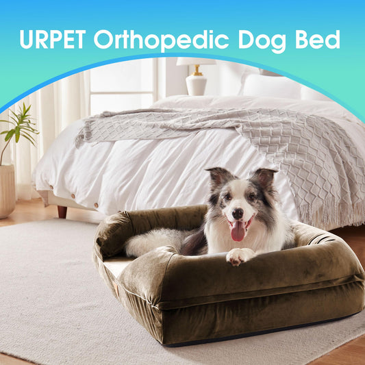 URPET Orthopädisches Hundebett für extra große Hunde – XL, waschbares Hunde-Couch-Bett, Memory-Schaum, Haustier-Sofabett mit wasserdichtem Futter und abnehmbarem Reißverschlussbezug, rutschfeste