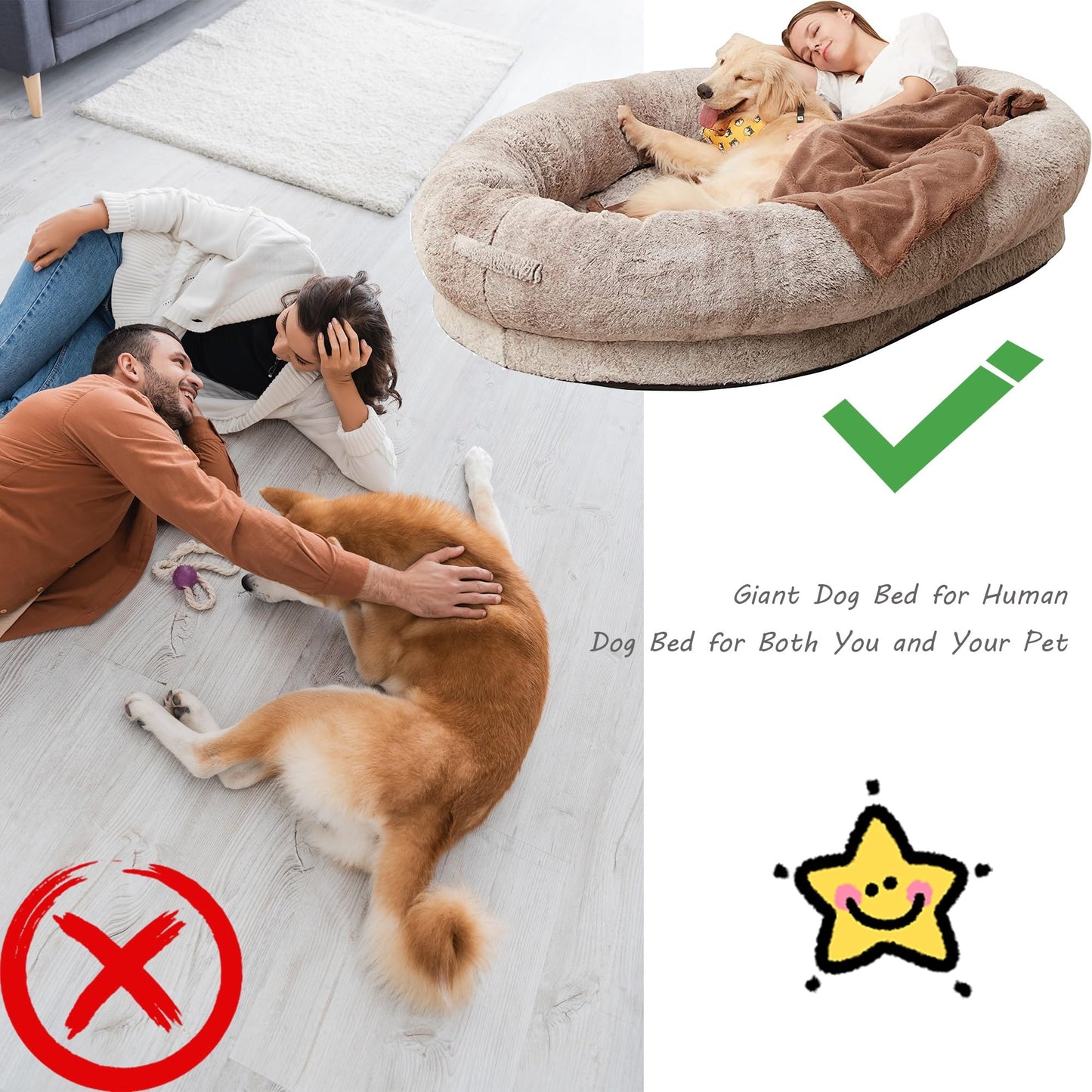 Luxuriöses Hundebett aus Kunstfell, extra groß, Memory-Schaum, Haustierbett mit abnehmbarem, waschbarem Bezug, Dunkelgrau, 190 x 120 x 30 cm